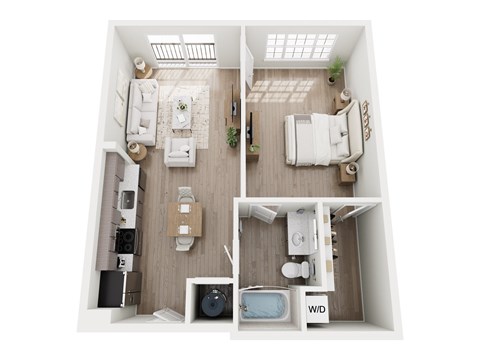 Floor plan for 1 bed, 1 bath, 752 sqft